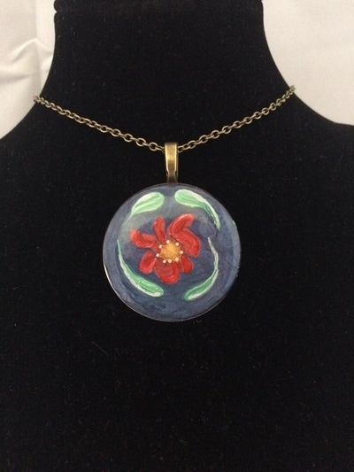 Red Flower Enamel Style Necklace by My Art You Wear Jewelry